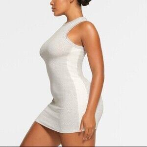 NWOT SKIMS Cotton Rib Tank Dress | Light Heather Grey Multi Size Medium